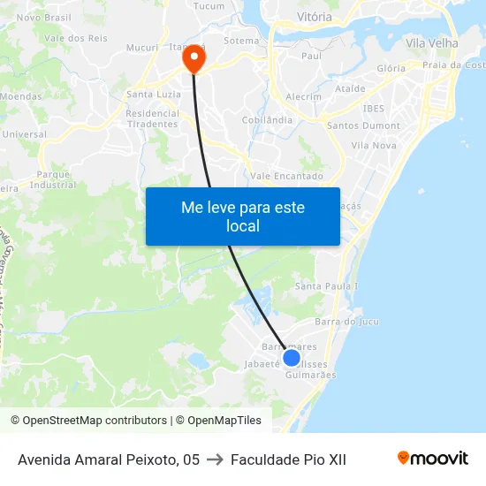 Avenida Amaral Peixoto, 05 to Faculdade Pio XII map