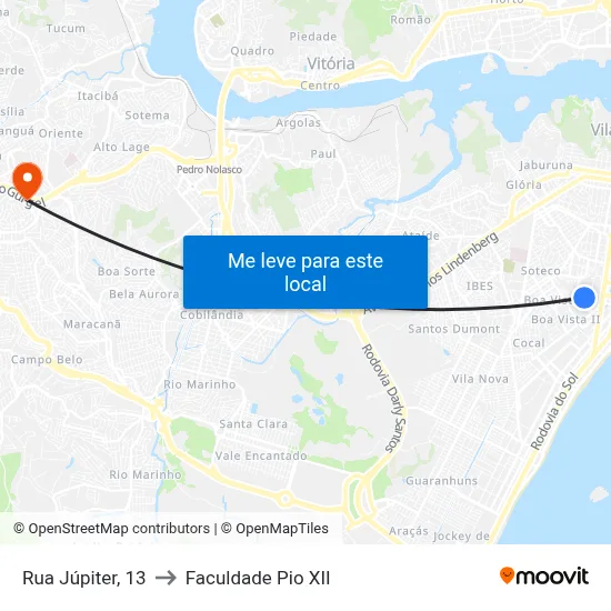 Rua Júpiter, 13 to Faculdade Pio XII map
