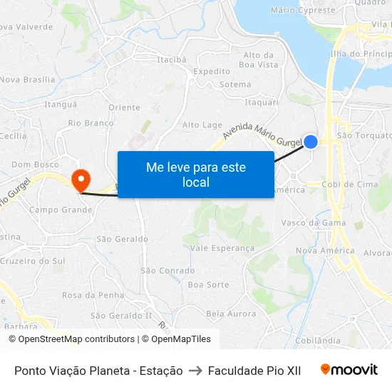 Ponto Viação Planeta - Estação to Faculdade Pio XII map