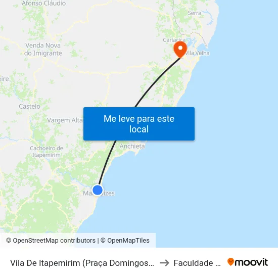 Vila De Itapemirim (Praça Domingos José Martins) to Faculdade Pio XII map