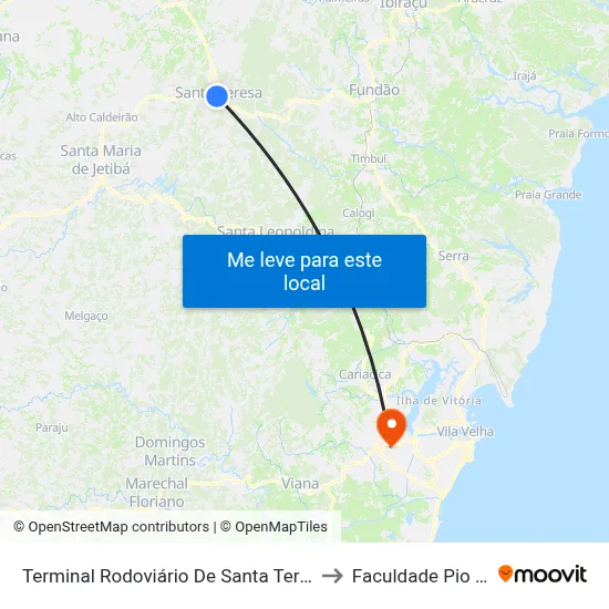 Terminal Rodoviário De Santa Teresa to Faculdade Pio XII map