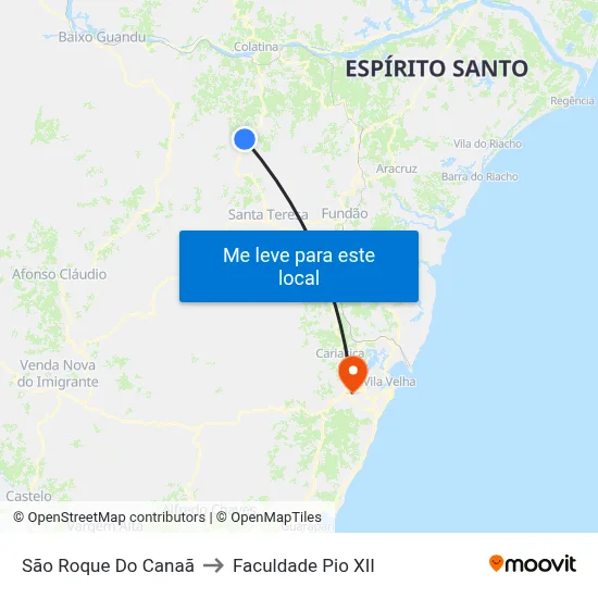 São Roque Do Canaã to Faculdade Pio XII map