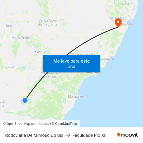 Rodoviária De Mimoso Do Sul to Faculdade Pio XII map