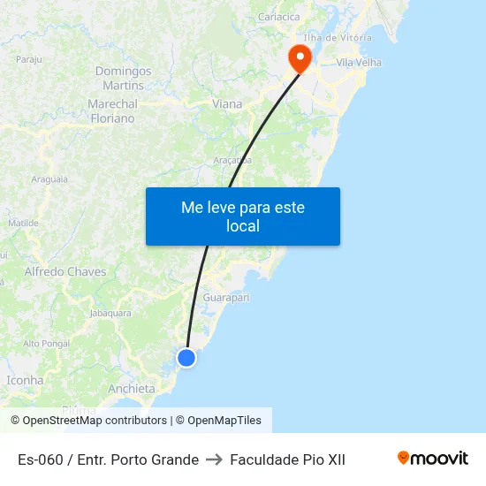 Es-060 / Entr. Porto Grande to Faculdade Pio XII map