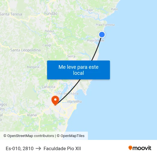 Es-010, 2810 to Faculdade Pio XII map