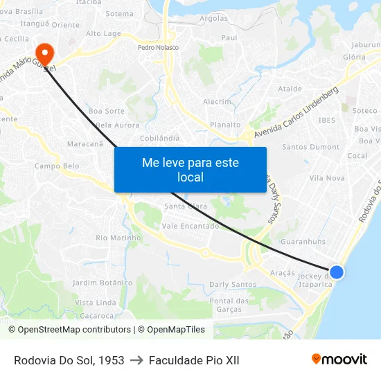 Rodovia Do Sol, 1953 to Faculdade Pio XII map