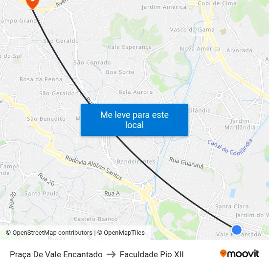 Praça De Vale Encantado to Faculdade Pio XII map