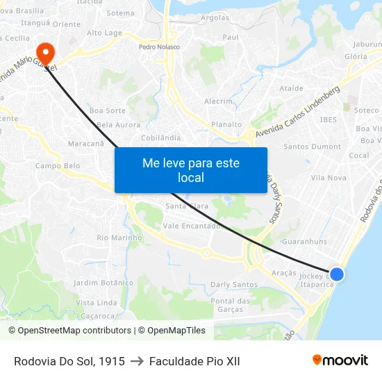 Rodovia Do Sol, 1915 to Faculdade Pio XII map