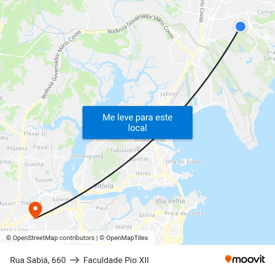 Rua Sabiá, 660 to Faculdade Pio XII map