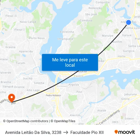 Avenida Leitão Da Silva, 3238 to Faculdade Pio XII map
