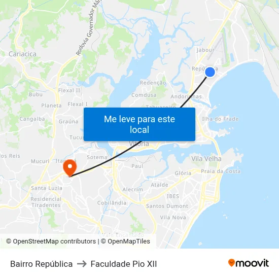 Bairro República to Faculdade Pio XII map
