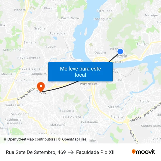 Rua Sete De Setembro, 469 to Faculdade Pio XII map