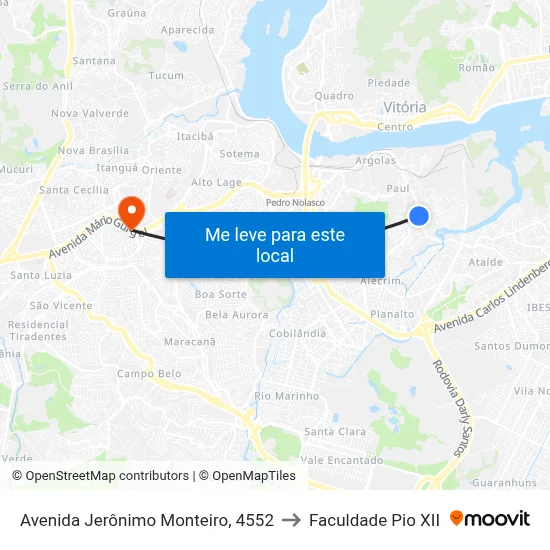 Avenida Jerônimo Monteiro, 4552 to Faculdade Pio XII map