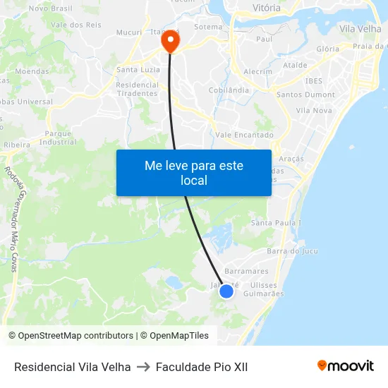 Residencial Vila Velha to Faculdade Pio XII map