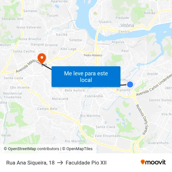 Rua Ana Siqueira, 18 to Faculdade Pio XII map
