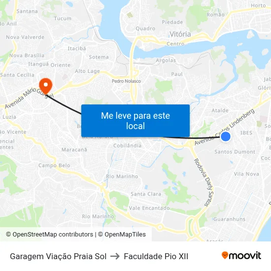 Garagem Viação Praia Sol to Faculdade Pio XII map