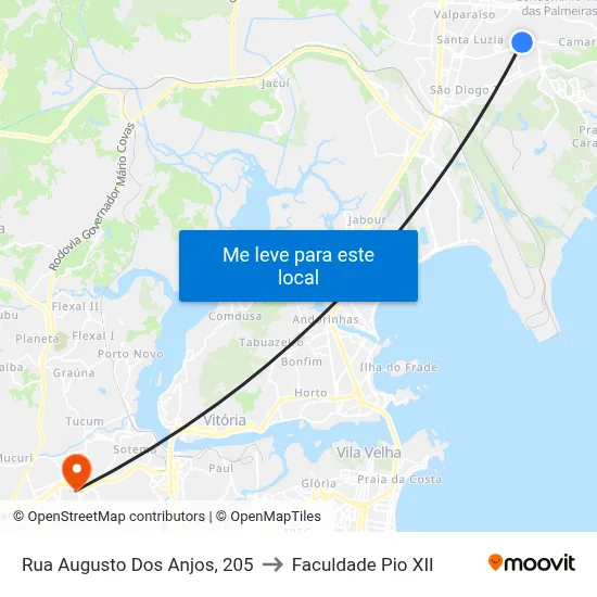 Rua Augusto Dos Anjos, 205 to Faculdade Pio XII map