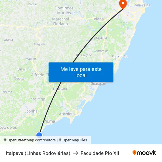 Itaipava (Linhas Rodoviárias) to Faculdade Pio XII map