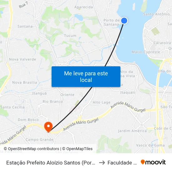 Estação Prefeito Aloízio Santos (Porto De Santana) to Faculdade Pio XII map