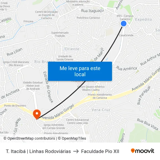 T. Itacibá | Linhas Rodoviárias to Faculdade Pio XII map