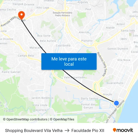 Shopping Boulevard Vila Velha to Faculdade Pio XII map