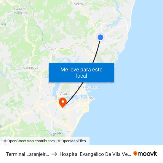 Terminal Laranjeiras to Hospital Evangélico De Vila Velha map