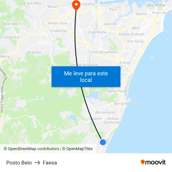 Posto Belo to Faesa map