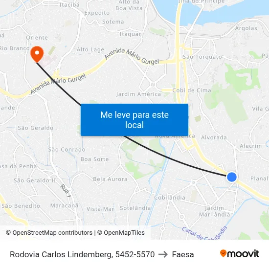Rodovia Carlos Lindemberg, 5452-5570 to Faesa map