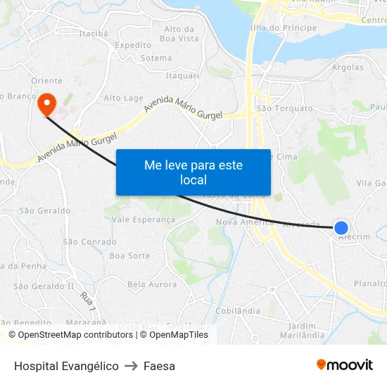Hospital Evangélico to Faesa map