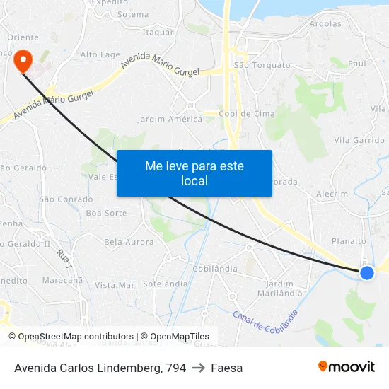 Avenida Carlos Lindemberg, 794 to Faesa map