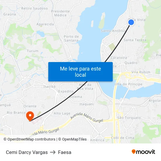 Cemi Darcy Vargas to Faesa map