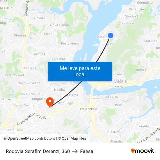 Rodovia Serafim Derenzi, 360 to Faesa map
