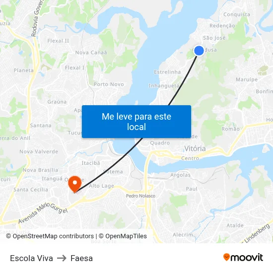 Escola Viva to Faesa map