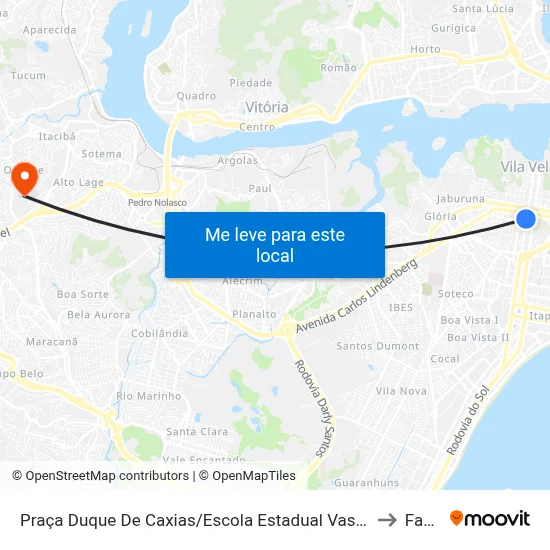 Praça Duque De Caxias/Escola Estadual Vasco Coutinho to Faesa map
