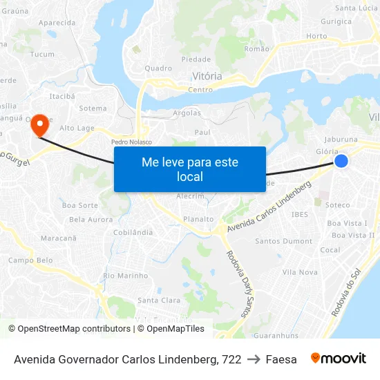 Avenida Governador Carlos Lindenberg, 722 to Faesa map