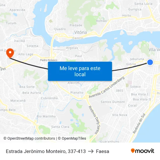 Estrada Jerônimo Monteiro, 337-413 to Faesa map