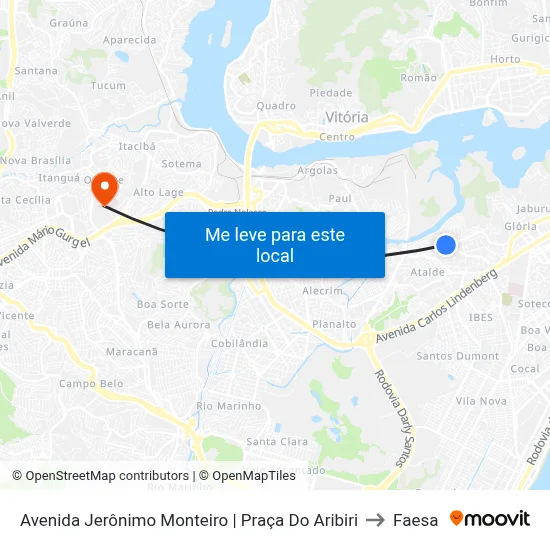 Avenida Jerônimo Monteiro | Praça Do Aribiri to Faesa map