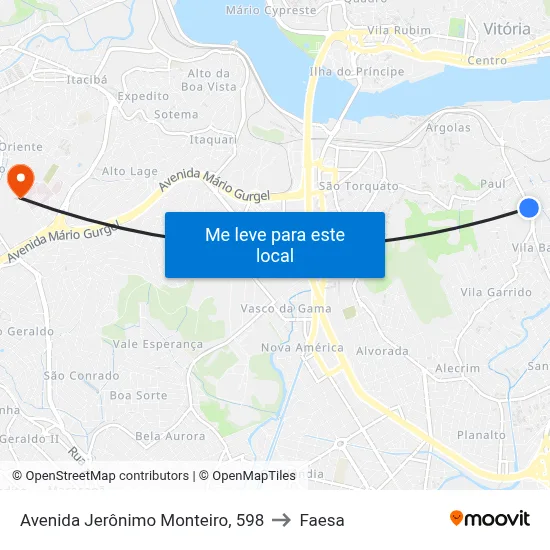 Avenida Jerônimo Monteiro, 598 to Faesa map