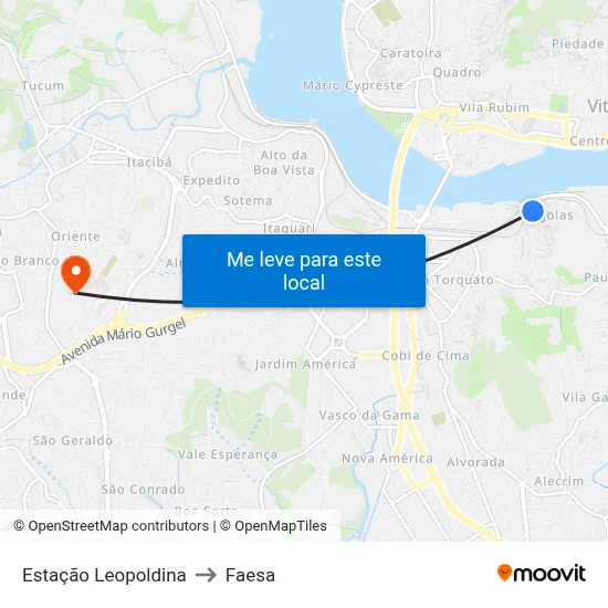 Estação Leopoldina to Faesa map