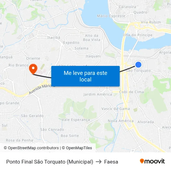 Ponto Final São Torquato (Municipal) to Faesa map