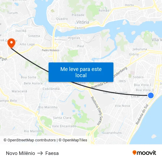 Novo Milênio to Faesa map