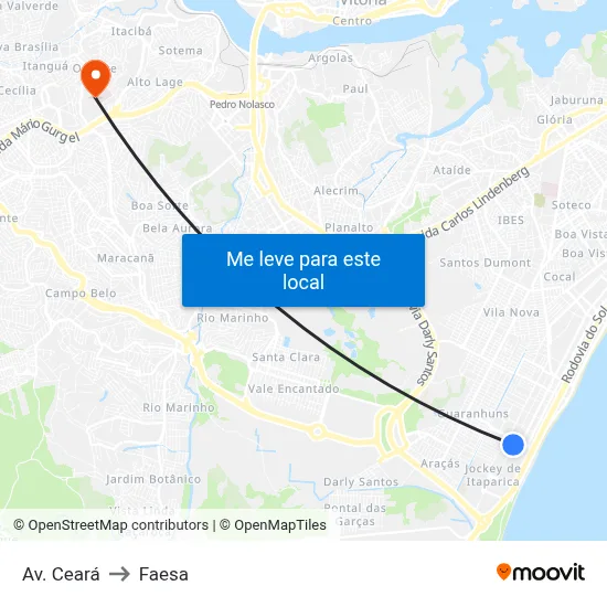 Av. Ceará to Faesa map