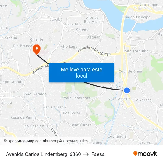 Avenida Carlos Lindemberg, 6860 to Faesa map