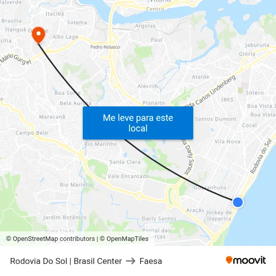 Rodovia Do Sol | Brasil Center to Faesa map