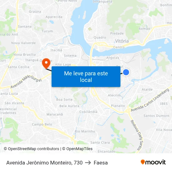 Avenida Jerônimo Monteiro, 730 to Faesa map
