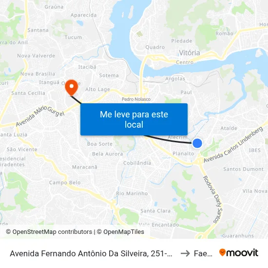 Avenida Fernando Antônio Da Silveira, 251-349 to Faesa map