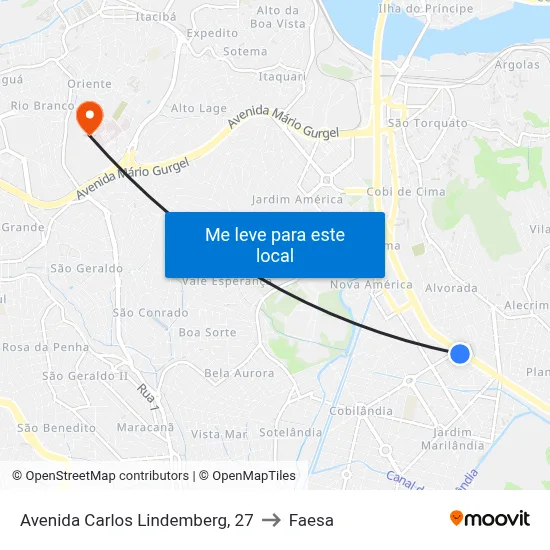 Avenida Carlos Lindemberg, 27 to Faesa map