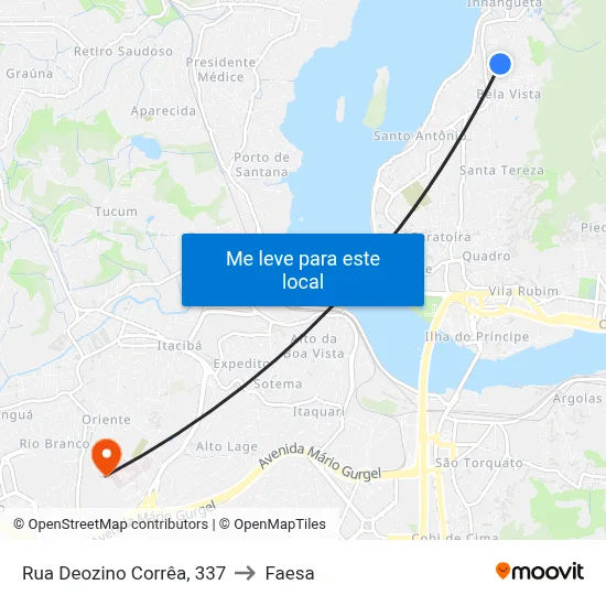 Rua Deozino Corrêa, 337 to Faesa map
