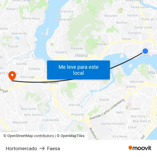 Hortomercado to Faesa map