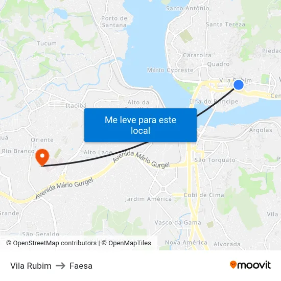 Vila Rubim to Faesa map